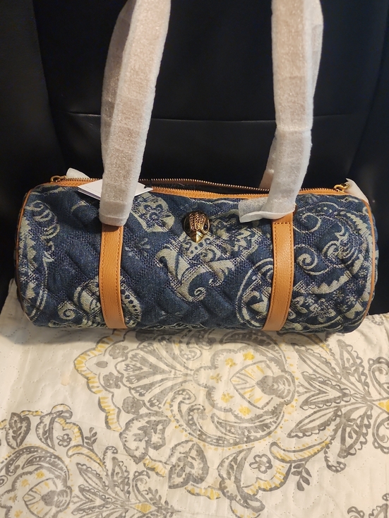 Kurt Geiger Handbags - Kurt Geiger Blue Paisley Quilted Denim Barrel Bag